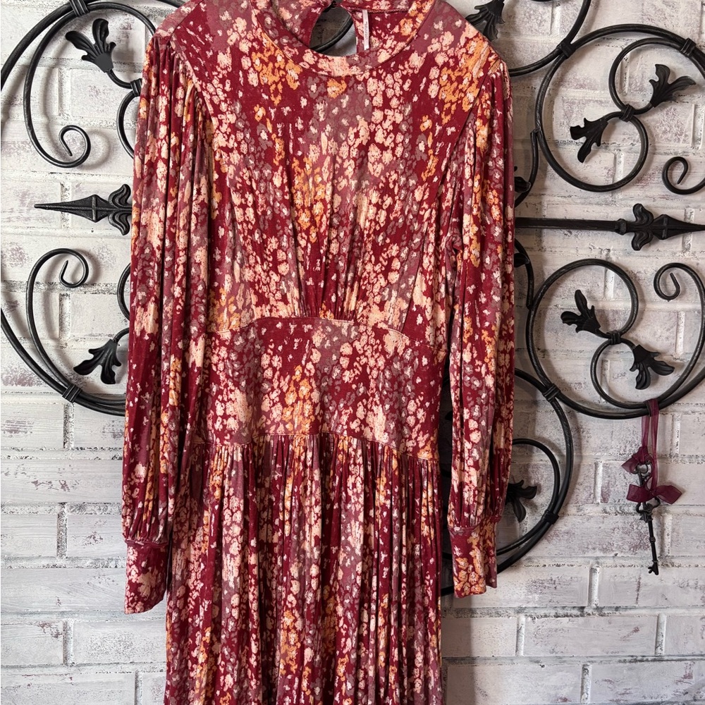 We The Free Burgundy Floral Velvet Midi Dress